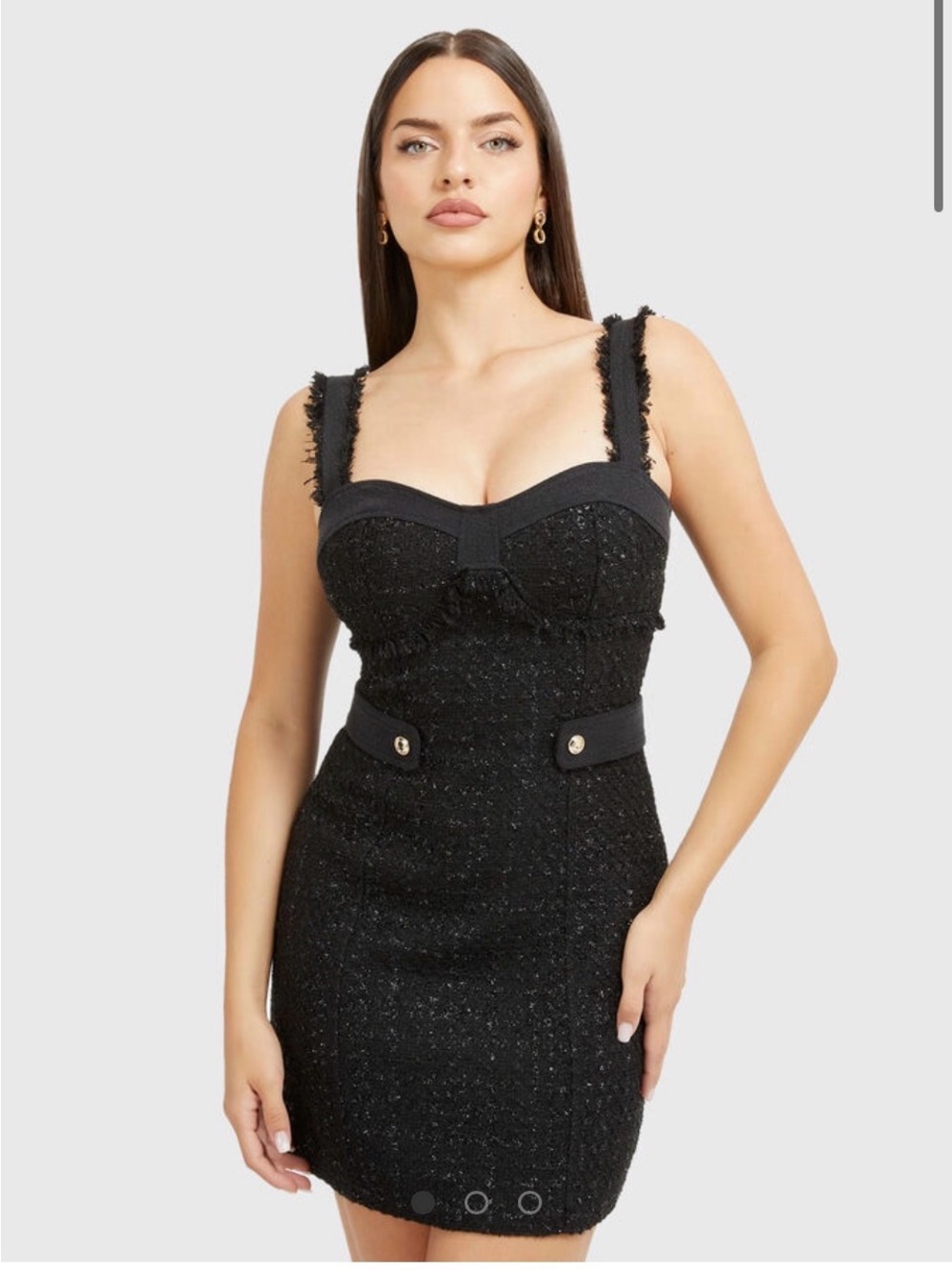 NWT guess Classic Black Tweed Mini Dress with Fringed Straps size XL